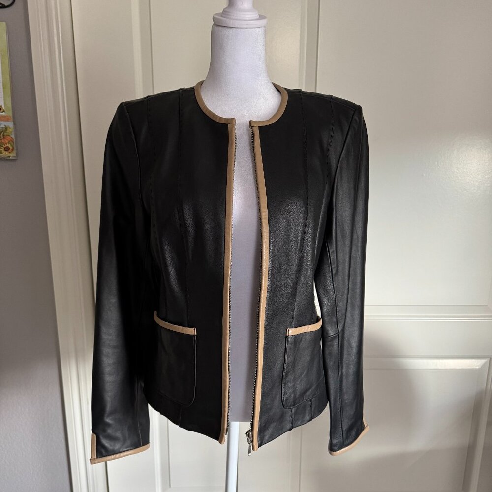 INC Black Leather Jacket, Size Medium
